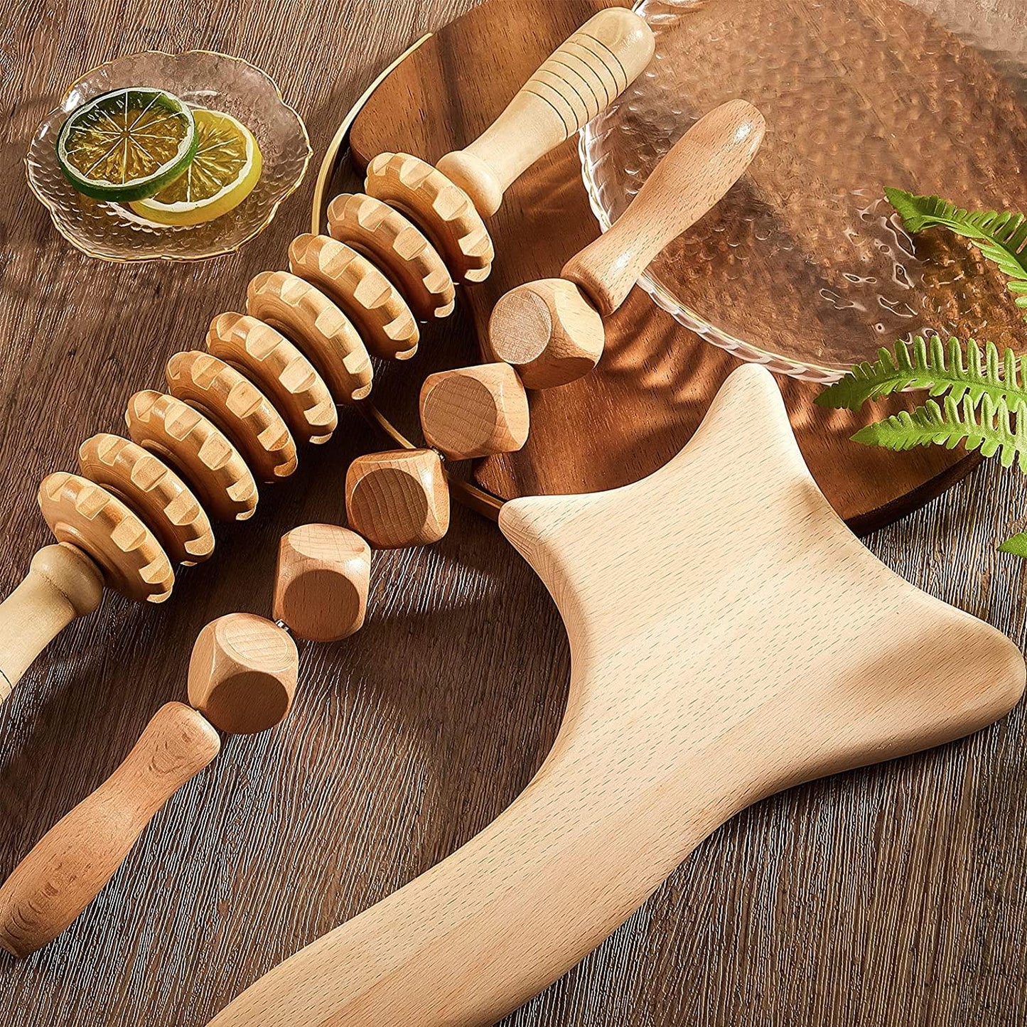 LuxLure™ Wooden Massage Roller Lymphatic Drainage Massage Scraping Whole Body Pain Relief Tool Anti Cellulitis Facial Massage