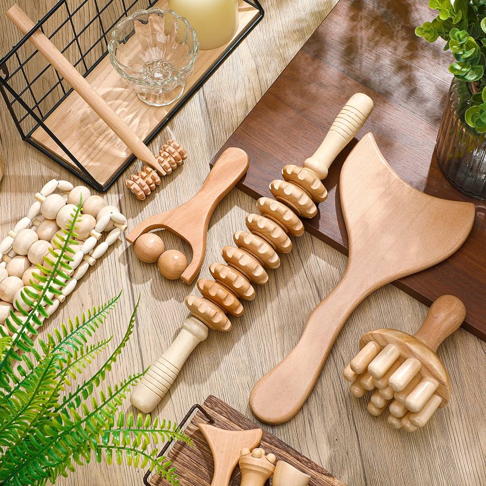 LuxLure™ Wooden Massage Roller Lymphatic Drainage Massage Scraping Whole Body Pain Relief Tool Anti Cellulitis Facial Massage