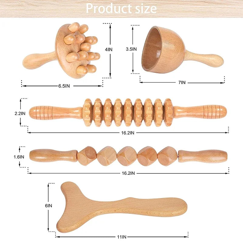 LuxLure™ Wooden Massage Roller Lymphatic Drainage Massage Scraping Whole Body Pain Relief Tool Anti Cellulitis Facial Massage