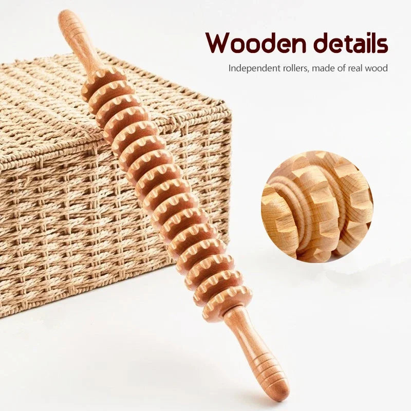 LuxLure™ Wooden Massage Roller Lymphatic Drainage Massage Scraping Whole Body Pain Relief Tool Anti Cellulitis Facial Massage