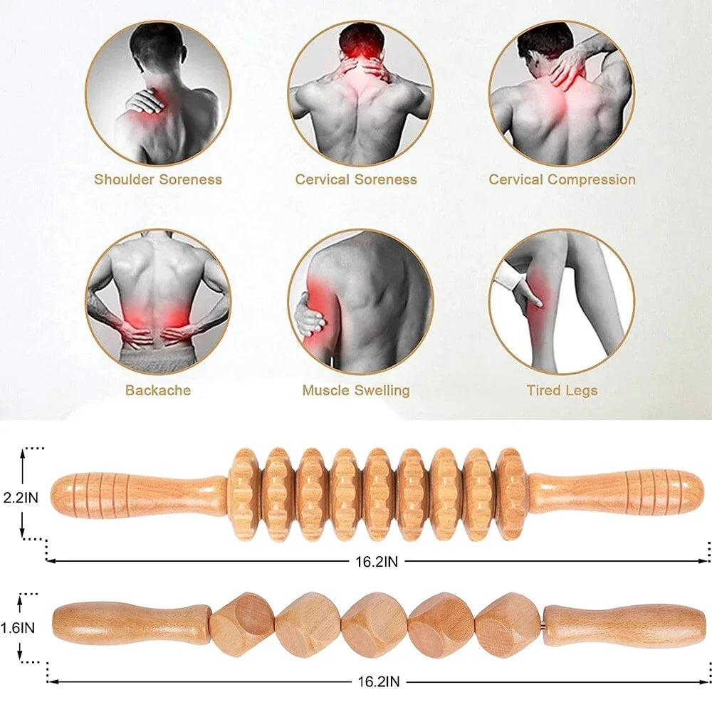 LuxLure™ Wooden Massage Roller Lymphatic Drainage Massage Scraping Whole Body Pain Relief Tool Anti Cellulitis Facial Massage